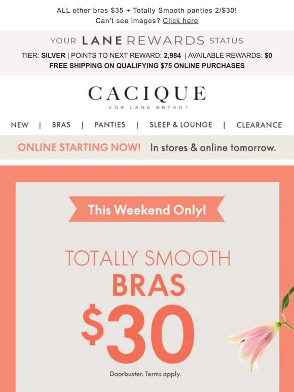 ALL Totally Smooth bras $30 ONLINE NOW (stores tmrw)