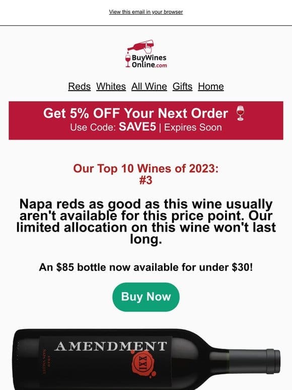 ALMOST GONE: This Napa Red at 65% Off Is Our #3 Wine of 2023 and Going Fast!