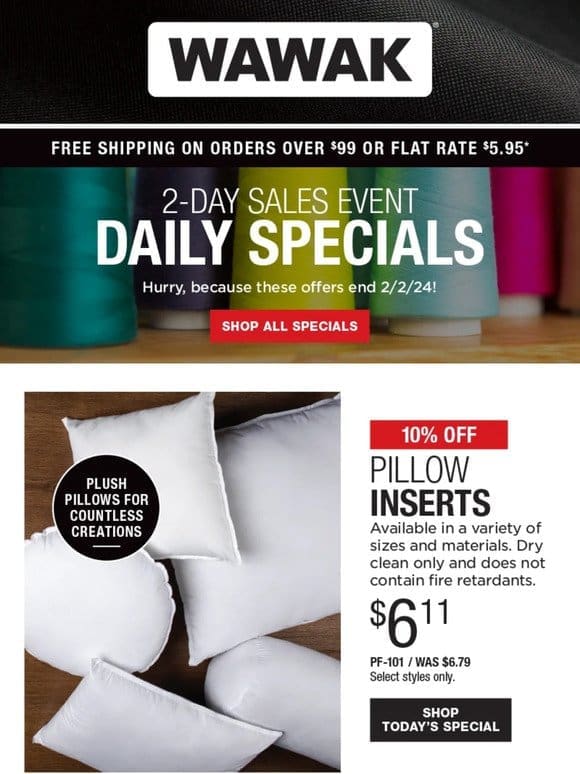 Act Fast – 2-Day SALES EVENT! 10% Off Pillow Inserts & Much More!