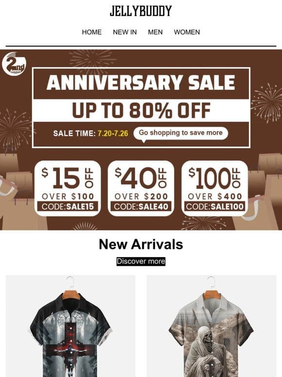 Anniversary Sale Only 3 Days Left， Up to 80% off