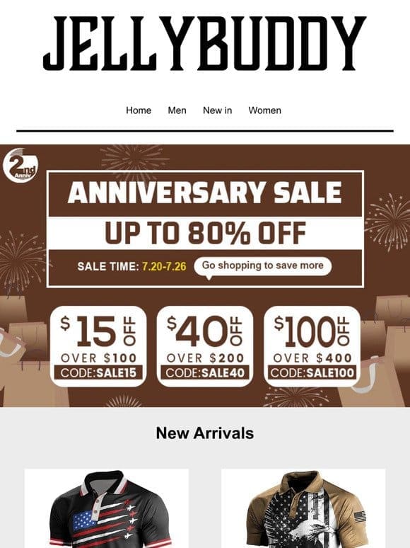 Anniversary Sale，Up to 80% off