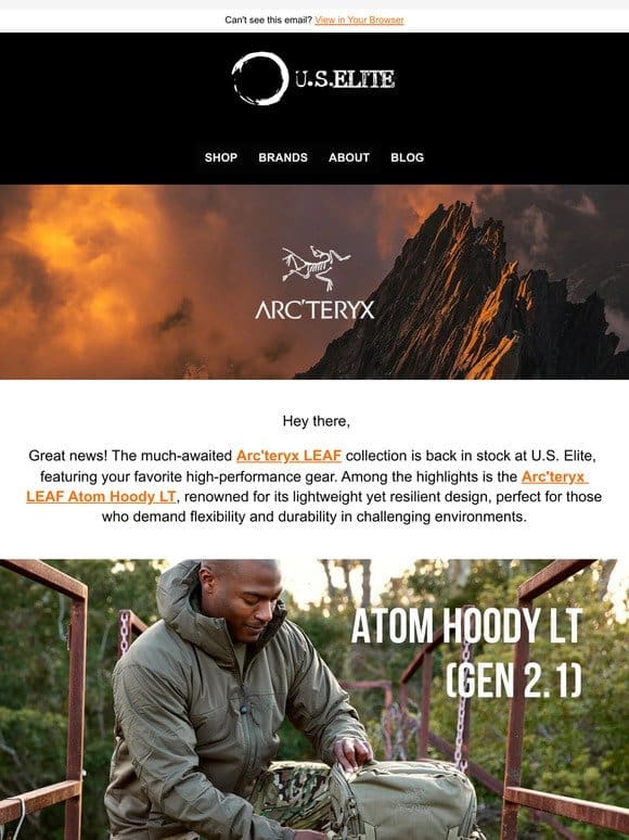 Back in Stock: Arc’teryx LEAF Essentials at U.S. Elite!