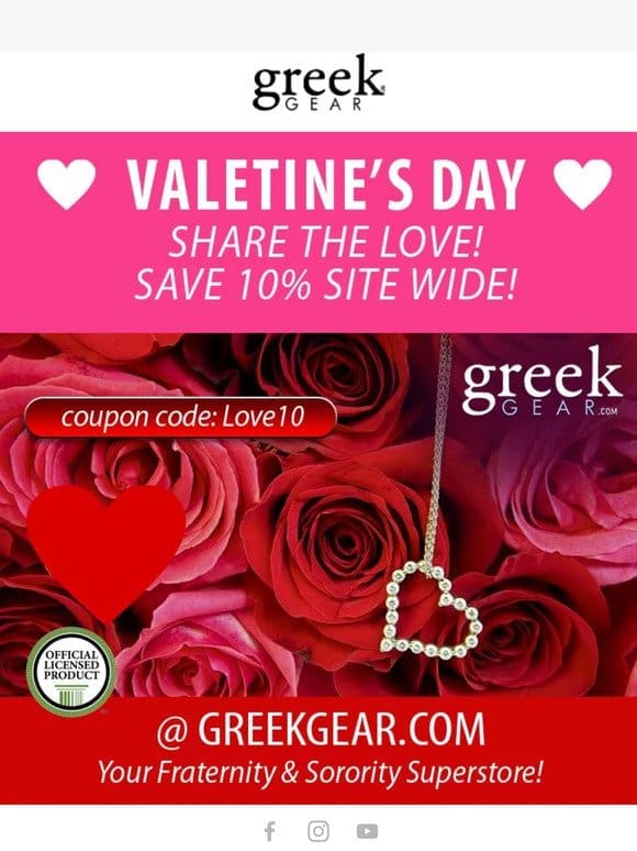 Be Our Valentine’s and Take 10% Off Everything @ Greekgear