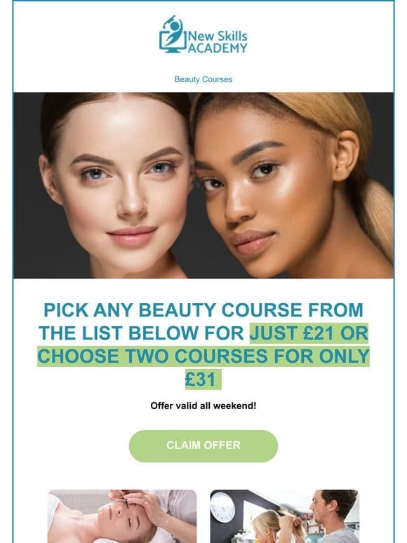 Beauty Courses: £21 ALL Weekend!