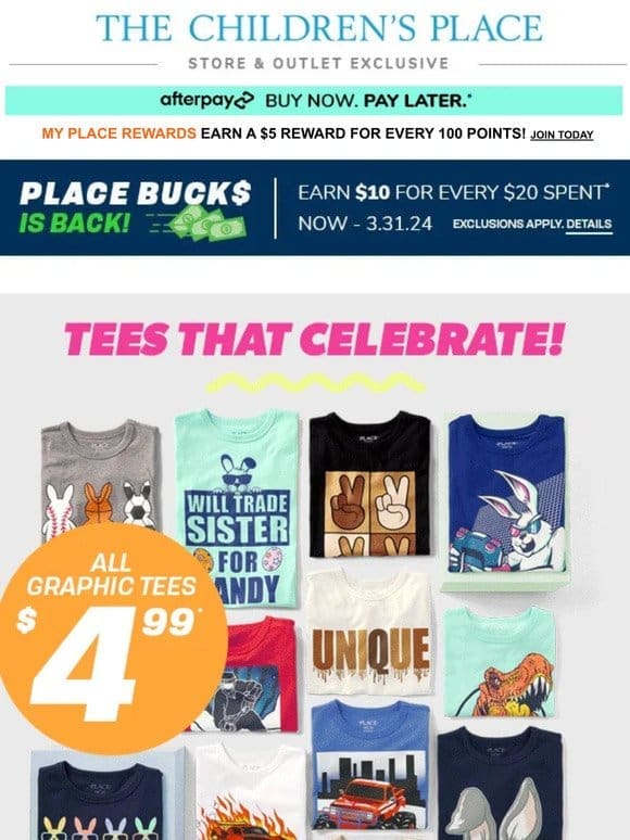 Best. Tees. EVER. $4.99 ALL graphic tees in STORES!