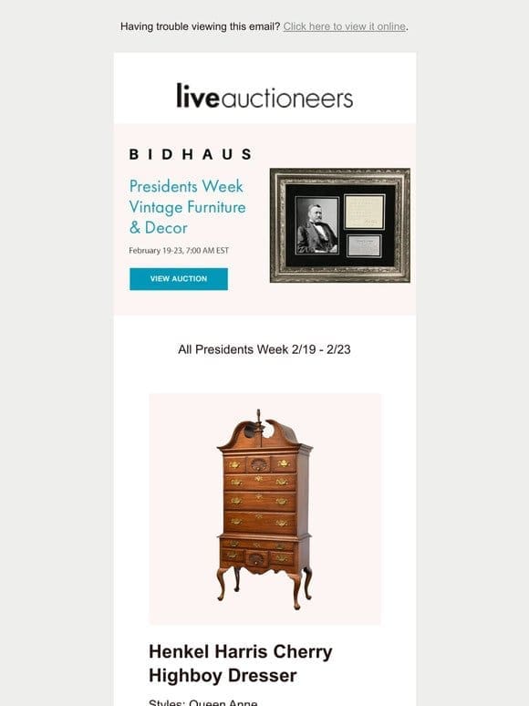 Bidhaus | Presidents Week Vintage Furniture & Decor