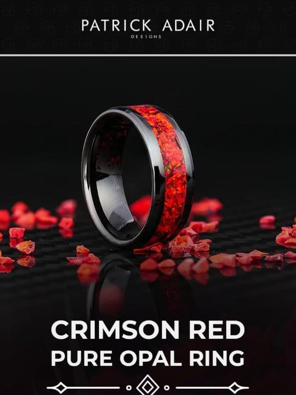 Black Ceramic + Solid Crimson Opal – New Ring!