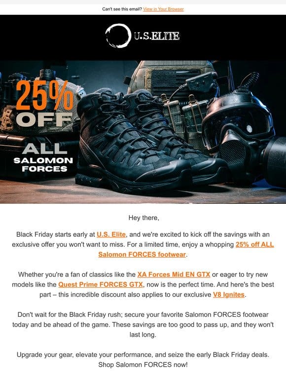 Black Friday Sneak Peek: 25% Off Salomon FORCES Footwear!