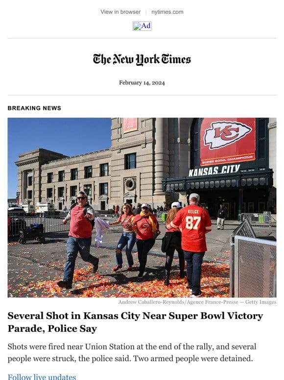 Breaking news: Several shot near Super Bowl victory parade in Kansas City