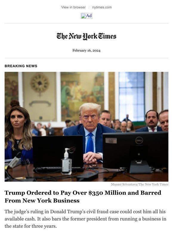 Breaking news: Trump is ordered to pay over $350 million in civil fraud case