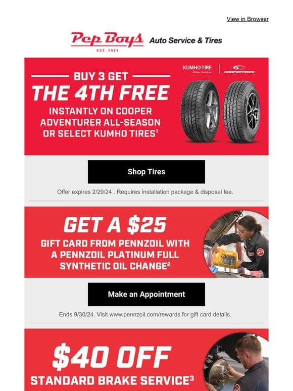 Buy 3 Tires Get Your 4th FREE