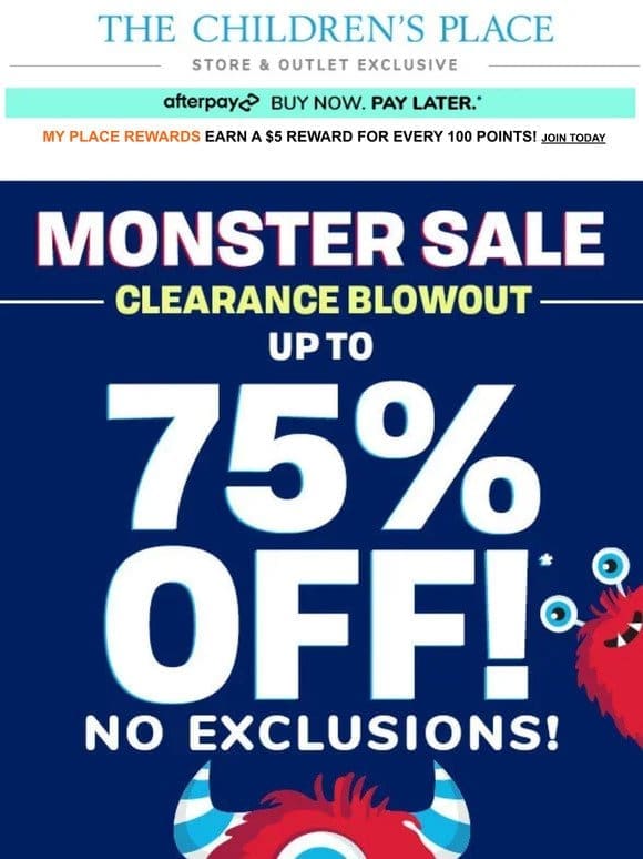 CLEARANCE BLOWOUT: up to 75% OFF ALL CLEARANCE in STORES!