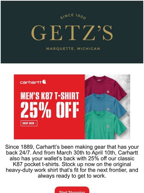 Carhartts most popular T-Shirt is 25% off