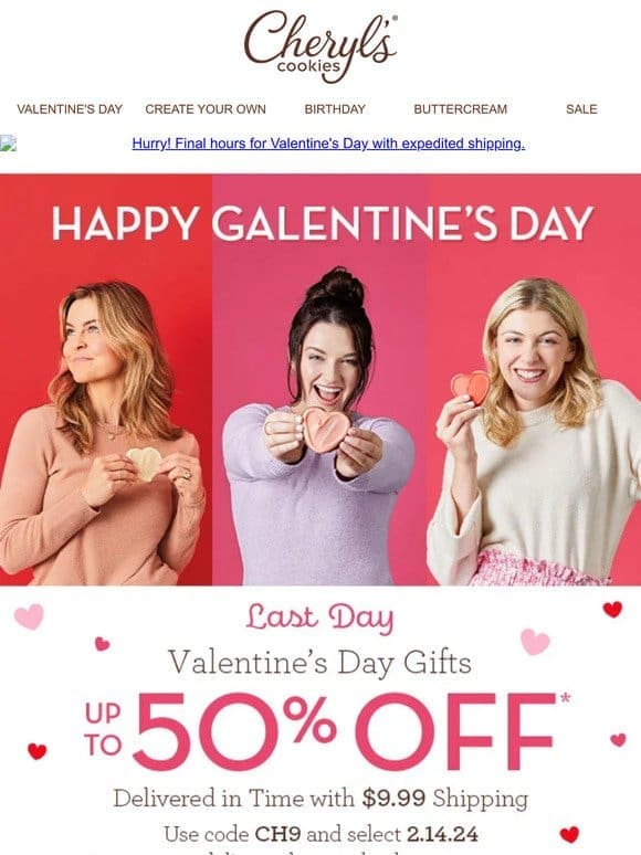 Celebrate Galentine’s Day with up to 50% off + $9.99 shipping.