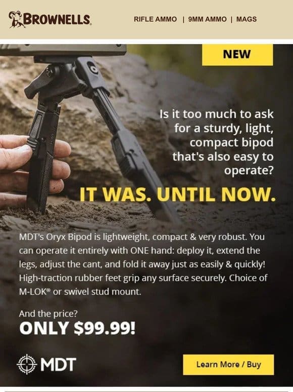 Check Out MDT’s robust， affordable Oryx Bipod