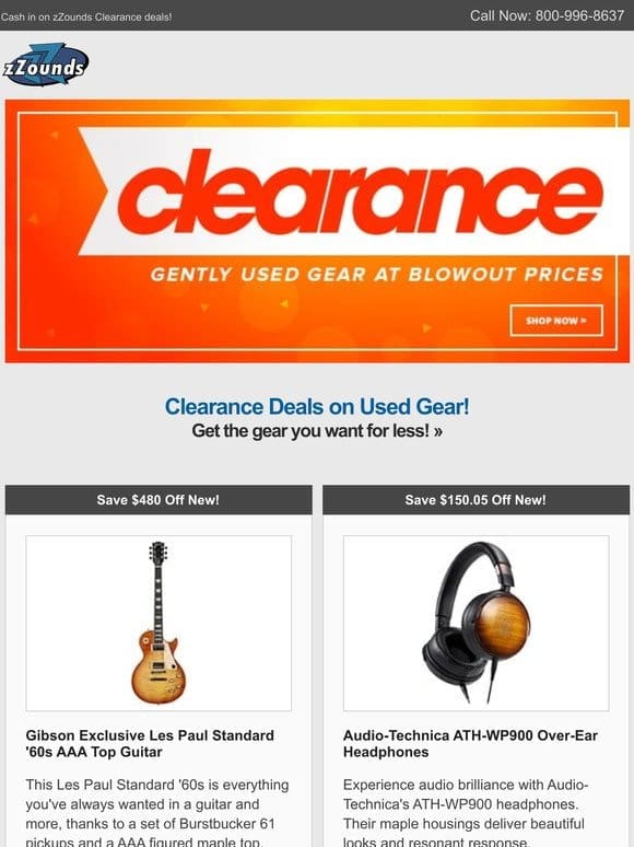 Clearance: Save on Gibson， Guild， Audio-Technica， and More!