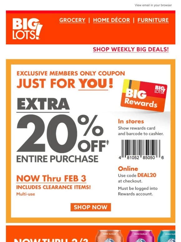 Coupon   EXTRA 20% off ENTIRE purchase!