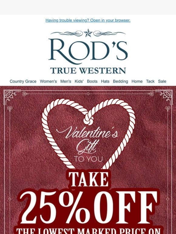 Cupid’s Delivery: 25% off For Him & Her and Your Horse!