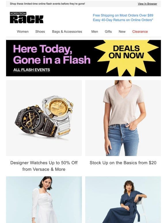 Designer Watches Up to 50% Off from Versace & More | Stock Up on the Basics from $20 | Just-In Dresses Up to 60% Off Incl. Plus | And More!