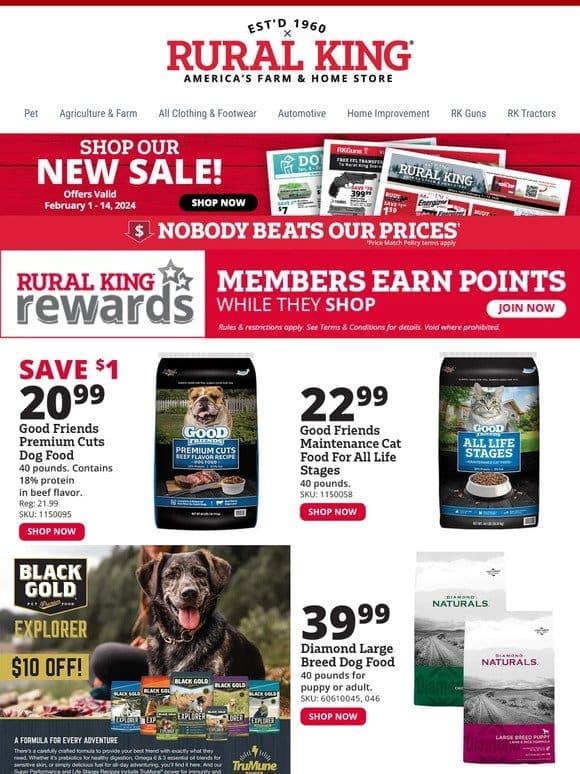 Diamonds & Gold， Treat Your Furry Friends! Save $10 on 40lb Bags of Black Gold Explorer Dog Food & More!