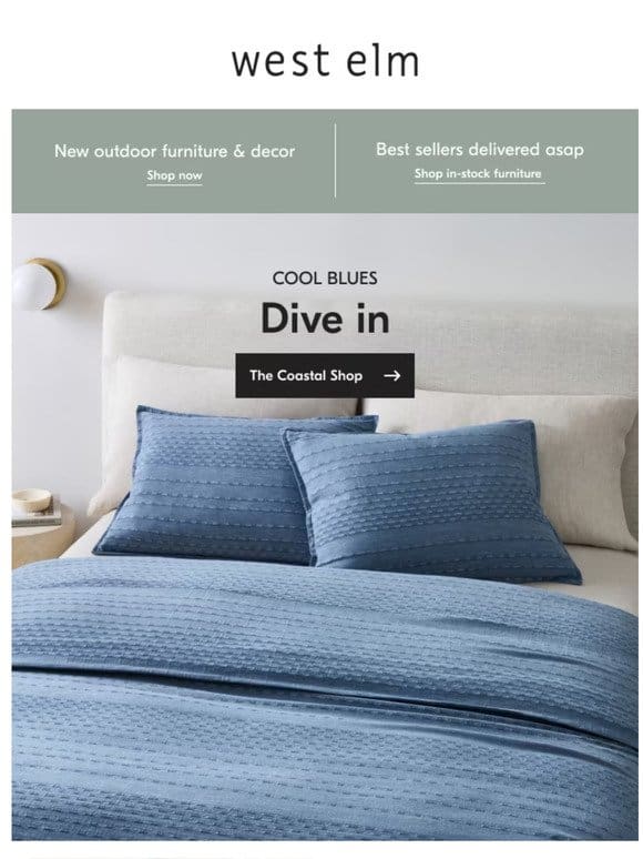 Dive into cool blue bedding