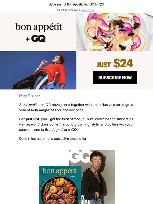 Don’t Miss Out: Bon Appétit and GQ for just $24