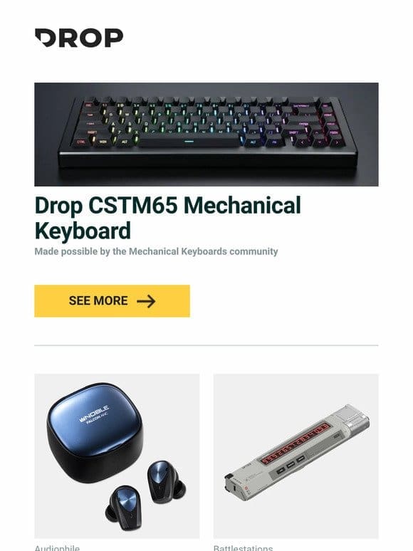 Drop CSTM65 Mechanical Keyboard， Noble Falcon ANC True Wireless IEM， Sharge Hostkey Power Bank and more…