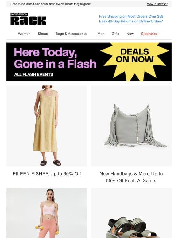EILEEN FISHER Up to 60% Off | New Handbags & More Up to 55% Off Feat. AllSaints | Z by Zella from $20 | And More!