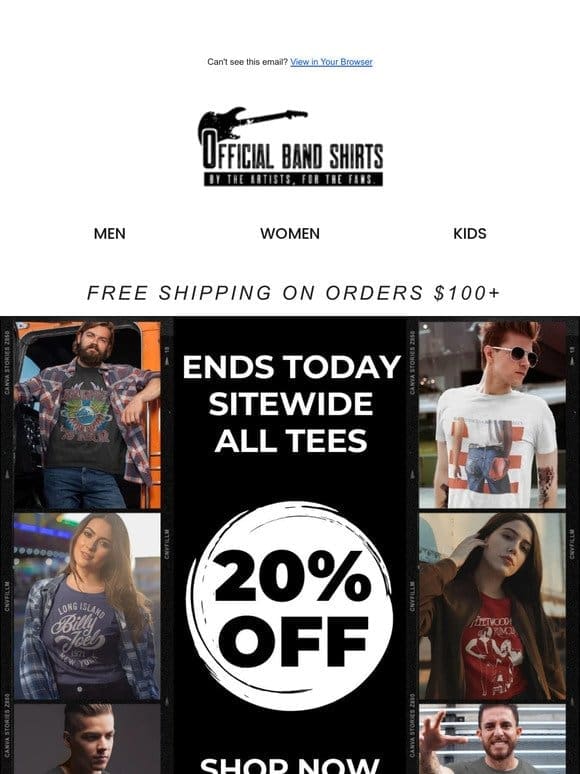 ENDS TODAY: 20% Off All Band Tees