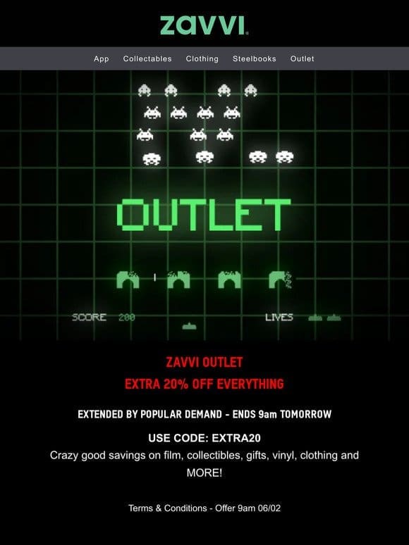 EXTRA 20% off Outlet [Expires 9am tomorrow]