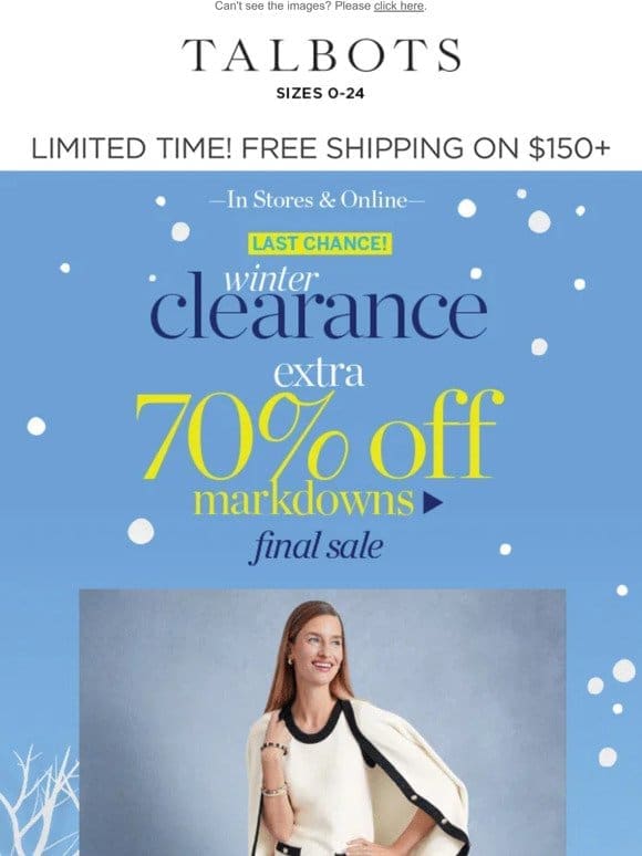 EXTRA 70% off all CLEARANCE