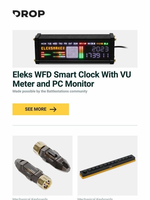 Eleks WFD Smart Clock With VU Meter and PC Monitor， KeysMe Mars 03 Rocket-Ship Magnetic Fidget Spinner， Megalodon Sword Macropad and more…