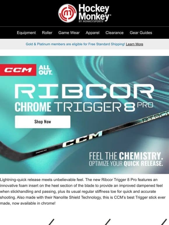 Elevate Your Play in Style: Chrome CCM Ribcor Trigger 8 Stick – Limited Edition!