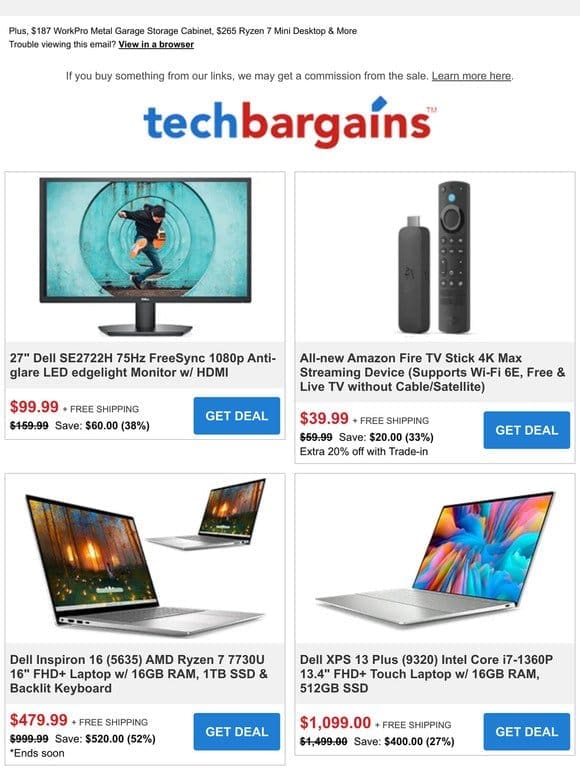 Ending Soon: $99.99 Dell 27″ Monitor， $39.99 Fire TV Stick 4K Max & Dell Inspiron 16 Ryzen 7 Laptop Under $500