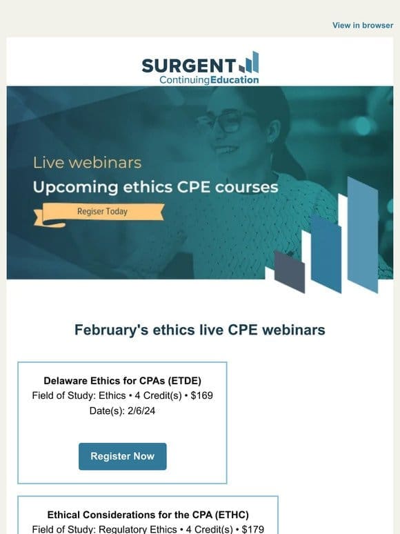 Ethics CPE live webinars in February