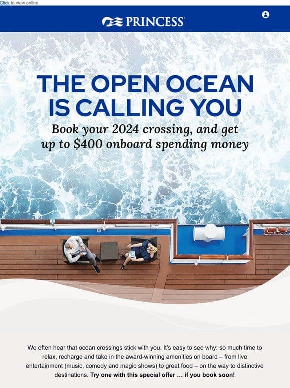 Exclusive $400 to spend on 2024 ocean crossings