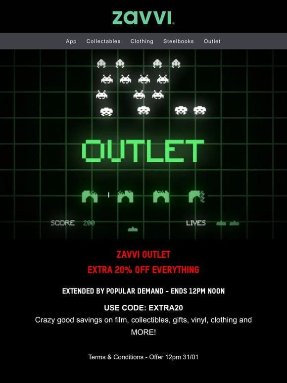 Extended by popular demand! EXTRA 20% off outlet!