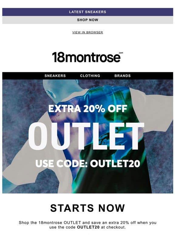 Extra 20% Off Outlet Starts Now.