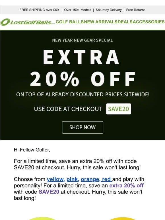 Extra 20% off colored golf balls