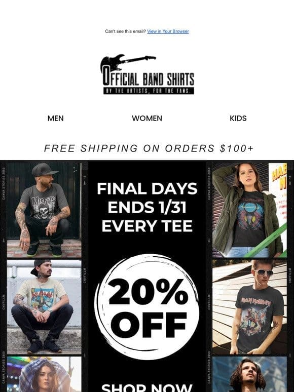 FINAL DAYS: Don’t Miss 20% Off All Band Tees