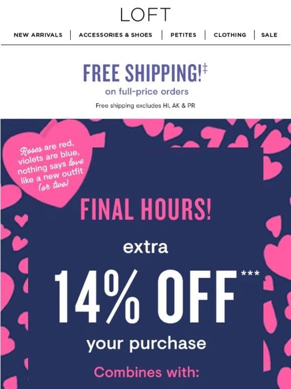FINAL HOURS: FREE shipping + EXTRA 14% off