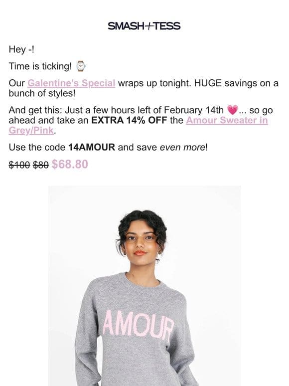 FINAL HOURS: Take an Extra 14% OFF the Amour Sweater!