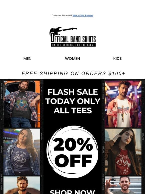 FLASH SALE   20% Off All Band Tees Today ONLY