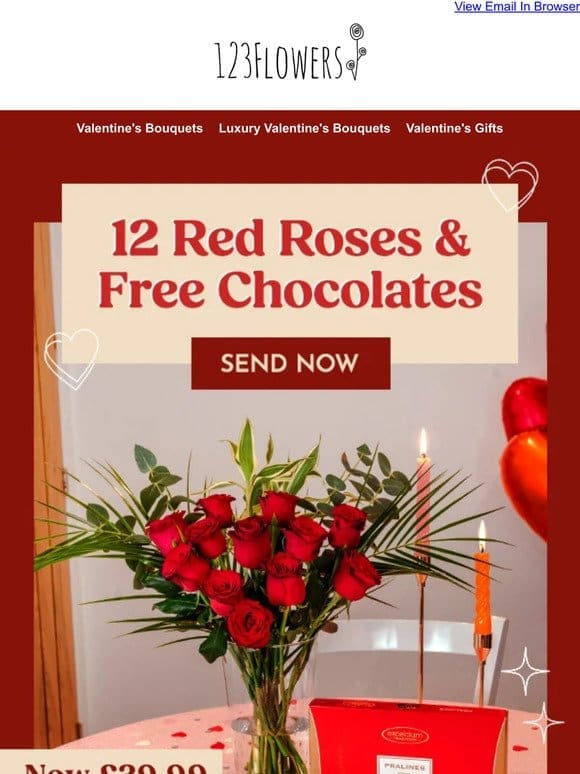 FREE Chocolates With Red Roses!