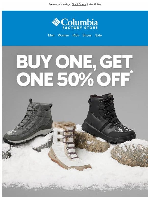 Factory Stores: BOGO 50% off footwear!