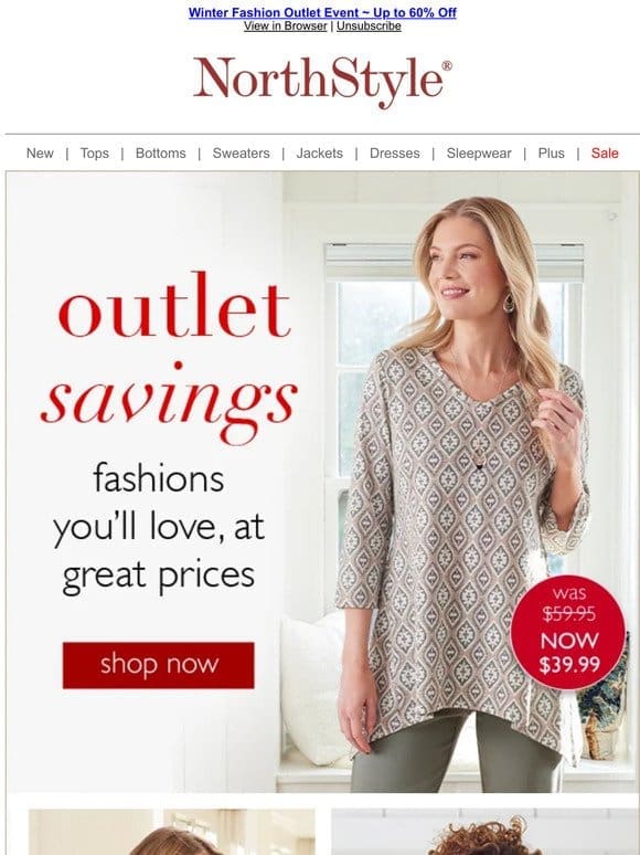Fashion Tops ~ New to Outlet ~ Save up to 60%!
