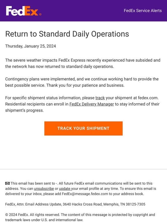 FedEx Express: Return to Standard Daily Operations