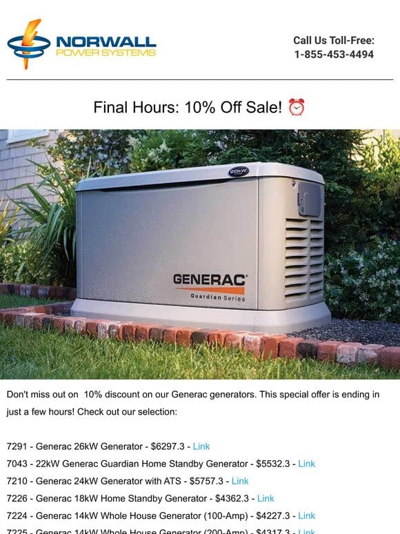Final Alert: Save 10% on Generac Home Generators – Offer Expires Soon.