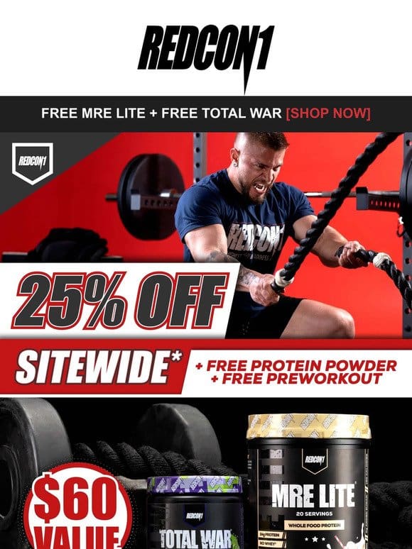 [Final Chance] Free TOTAL WAR & MRE LITE Protein + 25% OFF Sitewide*