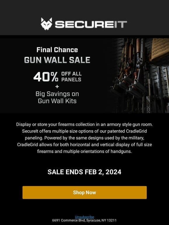 Final Chance to Save on Gun Wall Products